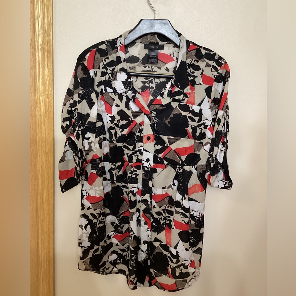 Black and Red Button-Up Blouse